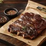 A packaged sirloin steak with an informative meat label, including weight and cut.