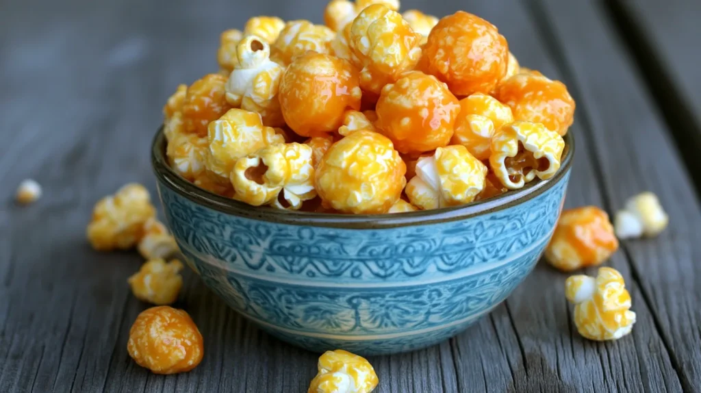 A delicious mix of caramel and cheese popcorn, with the perfect balance of sweet caramel and savory cheese coating each fluffy kernel.